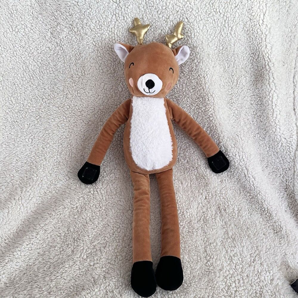 Target Pillowfort Deer Plush Toy Brown Gold Antlers Hands Feet Attach Hook Loop